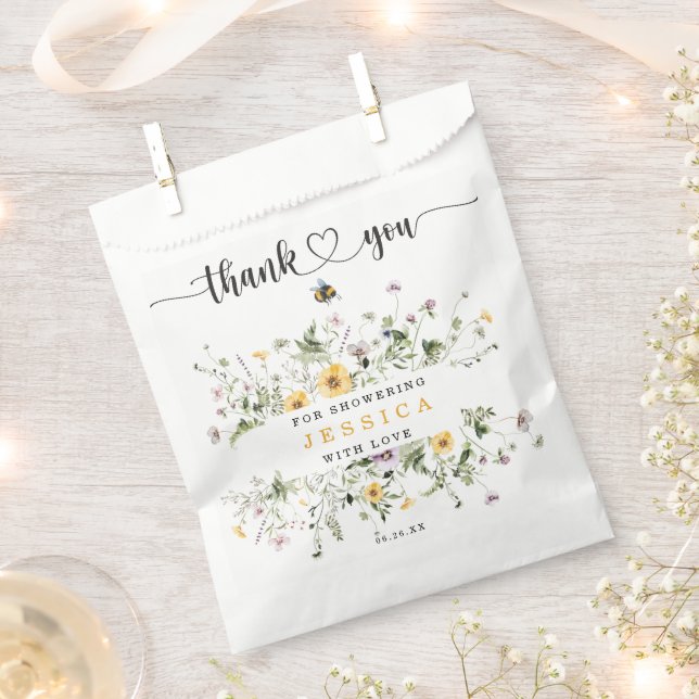 Bolsa De Papel Wildflower Bee Rustic Baby Shower Favor Bag (Cortado)
