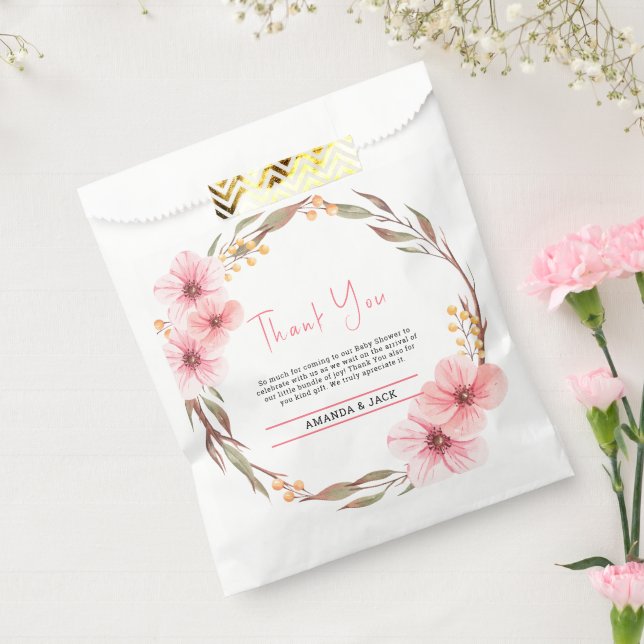 Bolsa De Papel Wildflower Está En Camino De La Baby Shower Rosa (Sellado)