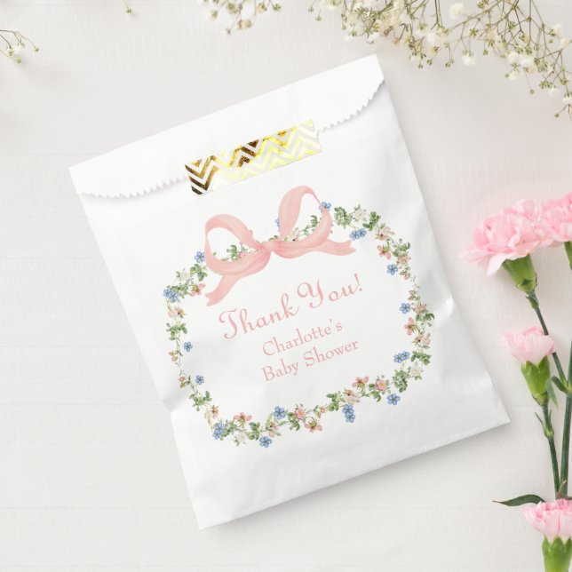 Bolsa De Papel Wildflower Pink Bow Baby Shower (Sellado)