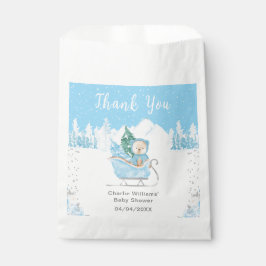 Bolsa De Papel Winter Bear Blue Sleigh Baby Shower Gracias