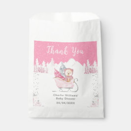 Bolsa De Papel Winter Bear Pink Sleigh Baby Shower Gracias
