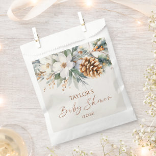 Bolsa De Papel Winter Floral Pine Tree Baby Shower