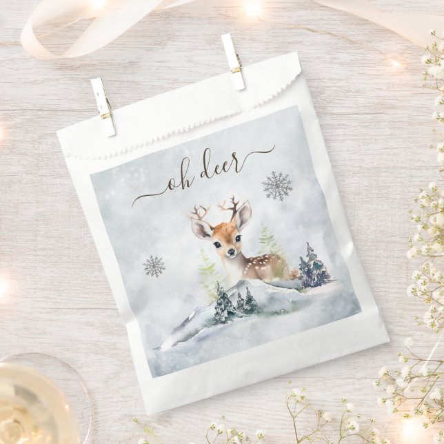 Bolsa De Papel Winter Forest Baby Deer Animal Baby Shower (Cortado)