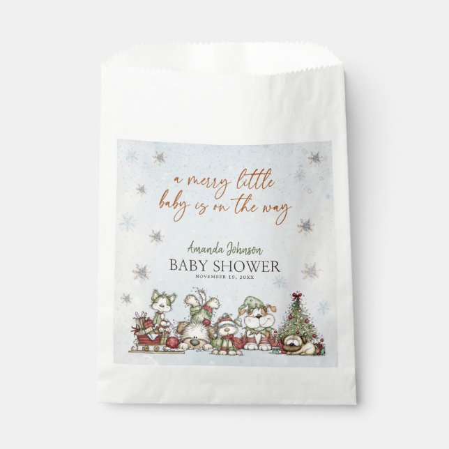 Bolsa De Papel Winter Merry Puppy Christmas Gnomes Baby Shower (Anverso)