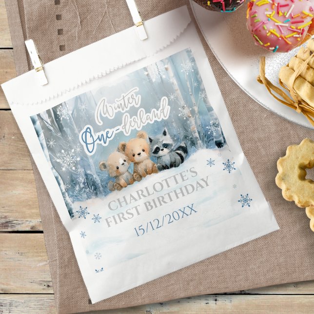 Bolsa De Papel Winter Onederland Bear Blue First Birthday Party (Subido por el creador)