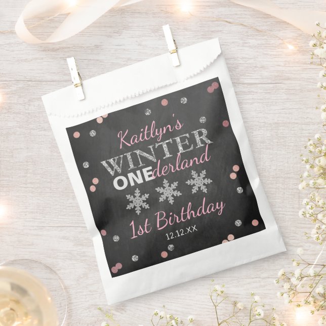 Bolsa De Papel Winter ONEderland Chalkboard 1er cumpleaños (Cortado)