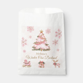 Bolsa De Papel Winter Onederland Girl 1st Birthday Pink Snowflake