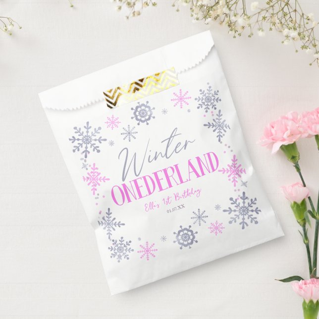 Bolsa De Papel Winter ONEderland Snowflake Primer Fiesta de cumpl (Sellado)
