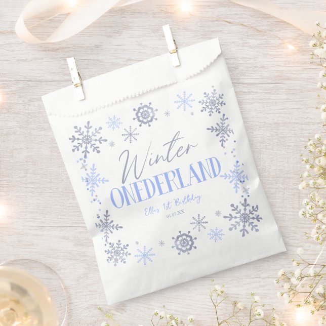 Bolsa De Papel Winter ONEderland Snowflake Primer Fiesta de cumpl (Cortado)