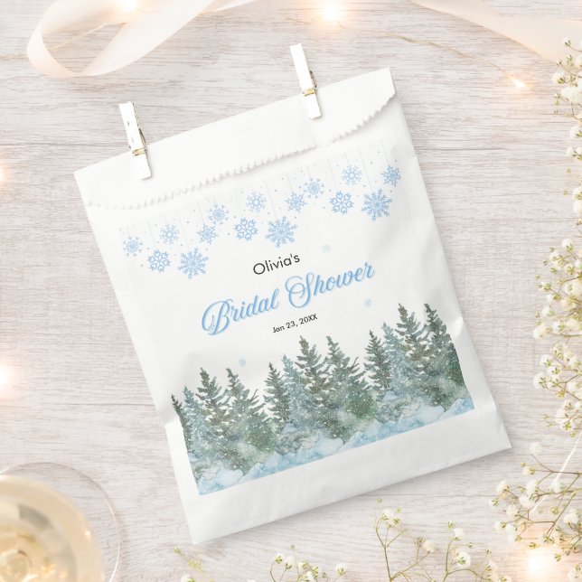 Bolsa De Papel Winter Pine Trees Snowflakes Bridal Shower  (Cortado)