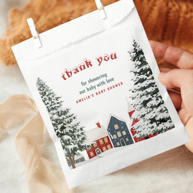 Bolsa De Papel Winter Village Baby Shower Snowy Holiday Thank You (Subido por el creador)