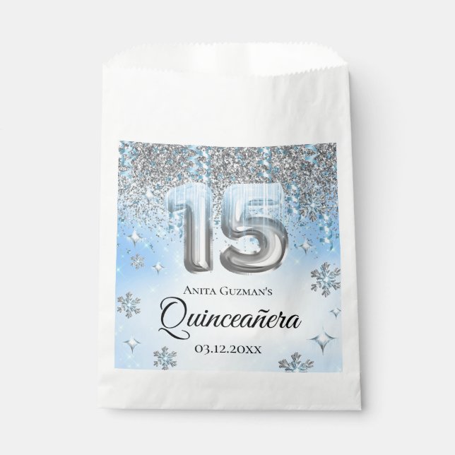 Bolsa De Papel Winter Wonderland 15 globos Quinceanera (Anverso)