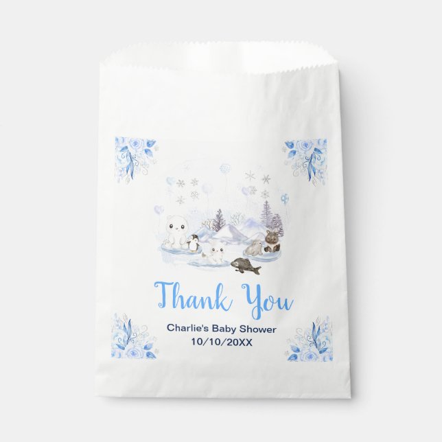 Bolsa De Papel Winter Wonderland Animals Baby Shower Thank You (Anverso)