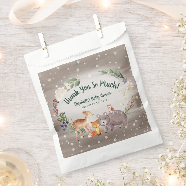 Bolsa De Papel Winter Woodland Animals Baby Shower (Cortado)
