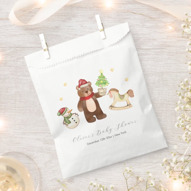 Bolsa De Papel Winter Woodland Teddy Bear Snowman Baby Shower (Cortado)