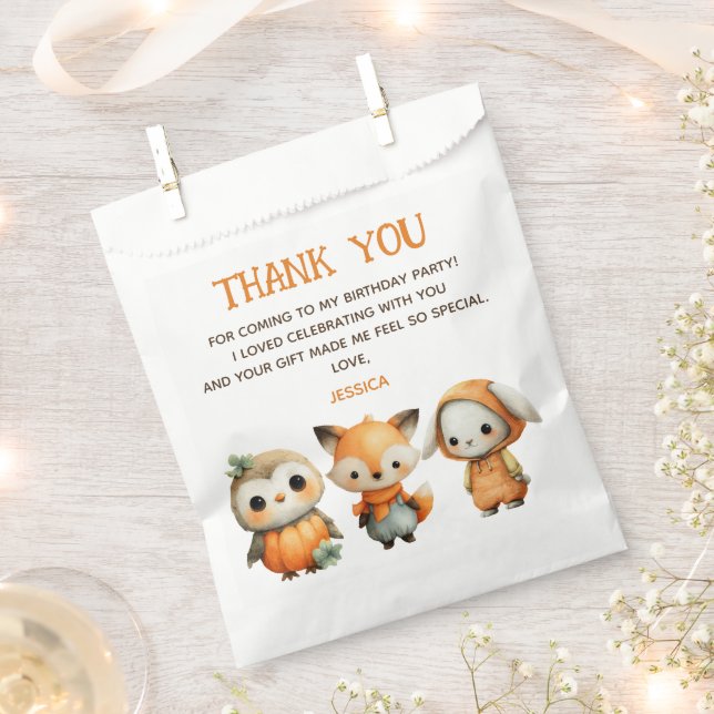 Bolsa De Papel Woodland Animals Fall Kids' Birthday Thank You (Cortado)