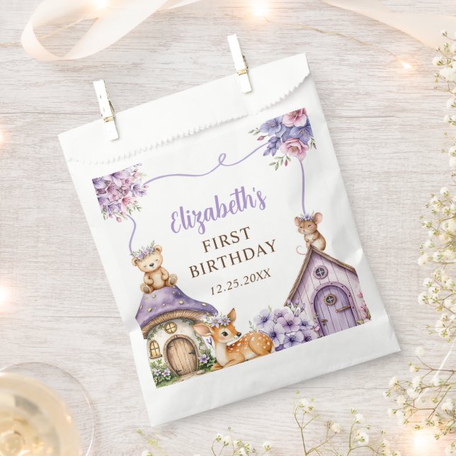 Bolsa De Papel Woodland Animals Girl 1st Birthday Party (Cortado)