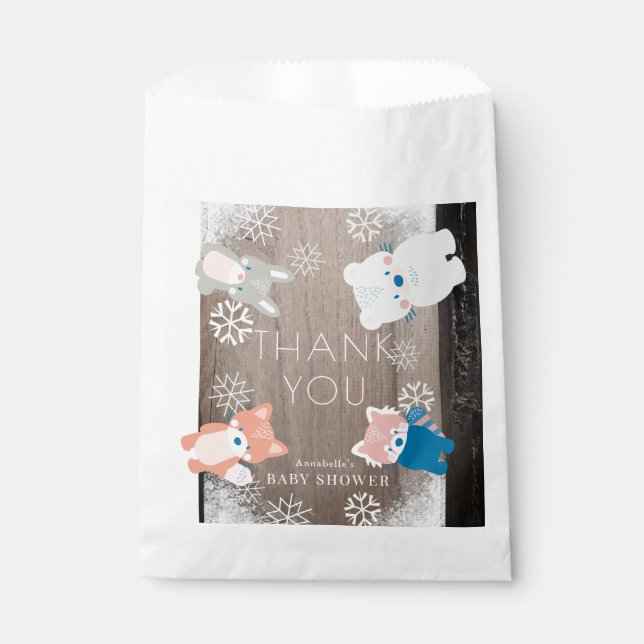 Bolsa De Papel Woodland Animals Snowflakes Wood (Anverso)