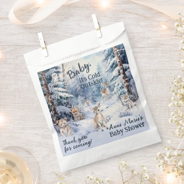 Bolsa De Papel Woodland Baby Animals Winter Boy Baby Shower (Cortado)