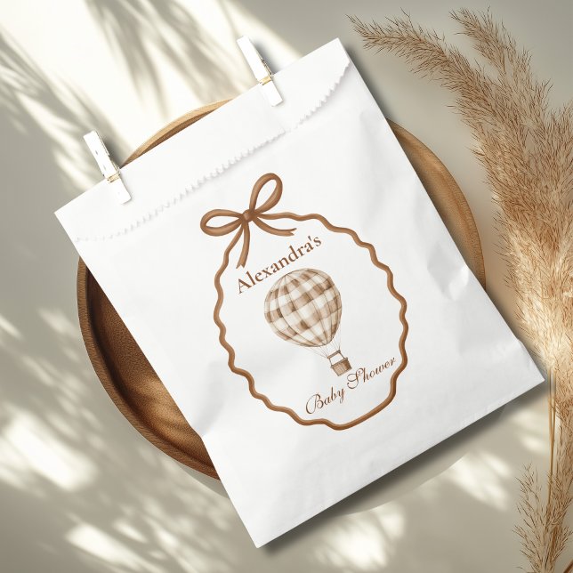 Bolsa De Papel Woodland Baby Shower Gingham Neutral (Subido por el creador)
