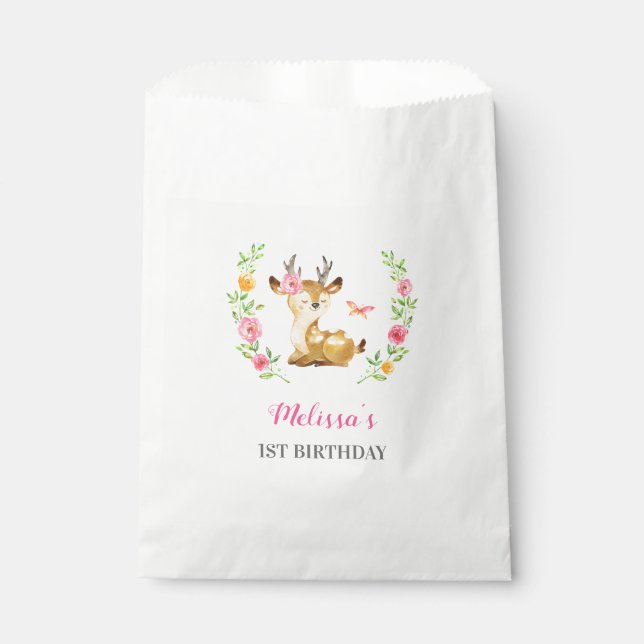 Bolsa De Papel Woodland Deer Baby Girl Primer Fiesta de cumpleaño (Anverso)