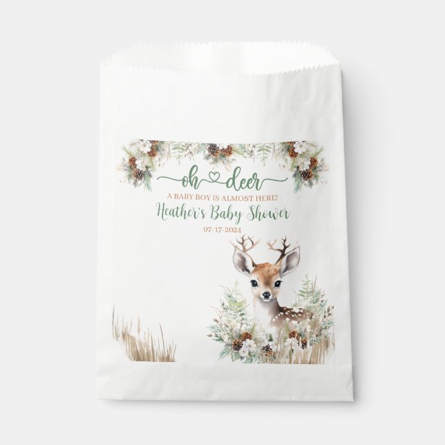 Bolsa De Papel Woodland Deer Baby Shower Boy (Anverso)