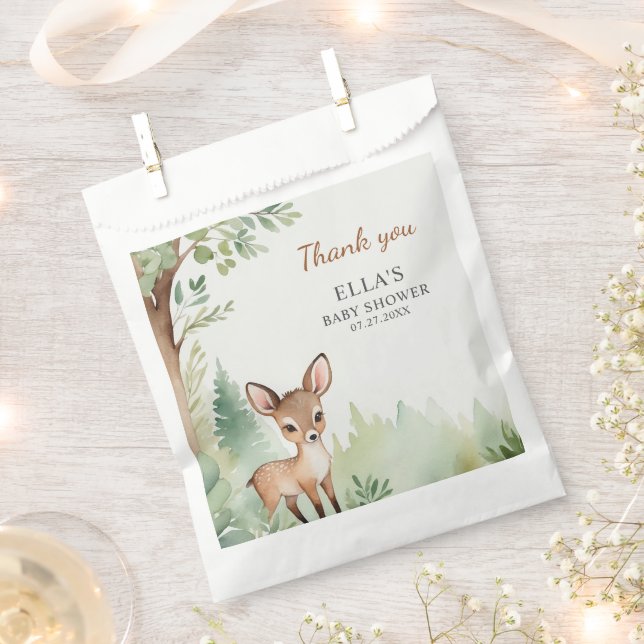 Bolsa De Papel Woodland Deer Forest Neutral Baby Shower (Cortado)