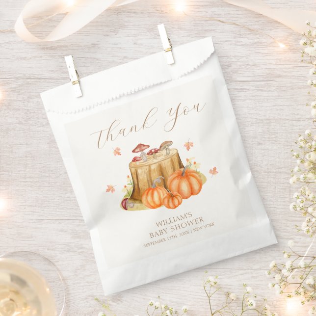 Bolsa De Papel Woodland Fall Pumpkin Mushroom Baby Shower (Cortado)