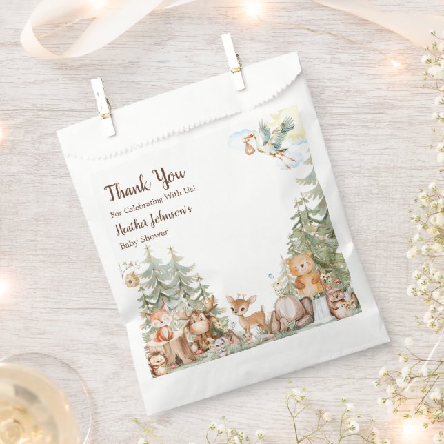 Bolsa De Papel Woodland Forest Neutral Baby Shower (Cortado)