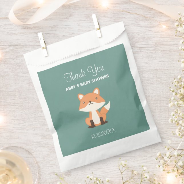 Bolsa De Papel Woodland Fox Forest Baby Shower Personalizado (Cortado)