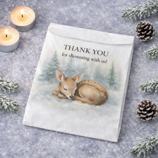 Bolsa De Papel Woodland Sleeping Baby Deer Winter Baby Shower (Woodland Sleeping Baby Deer Winter Baby Shower Favor Bag)