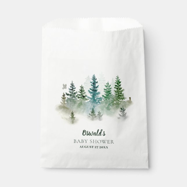 Bolsa De Papel Woodland Watercolor Baby Shower (Anverso)