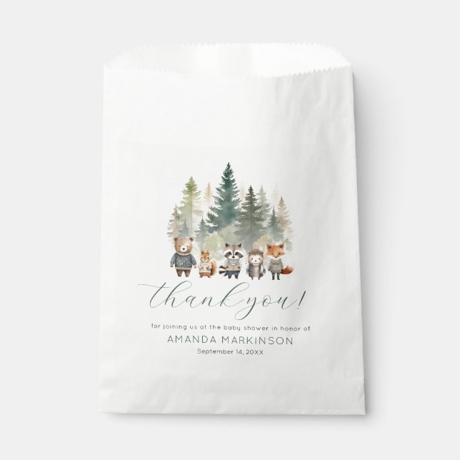Bolsa De Papel Woodland Watercolor Baby Shower (Anverso)