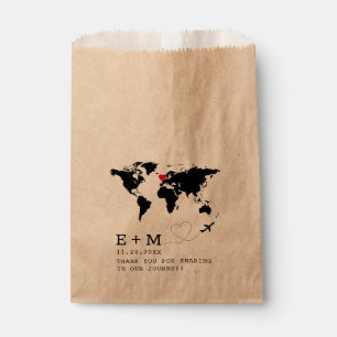 Bolsa De Papel World Map Airplane Heart Typewriter Tema de viaje