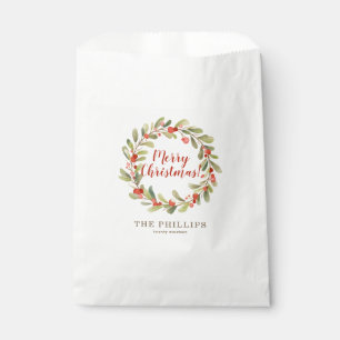 Bolsa De Papel Wreath de color de agua de Navidades personalizado