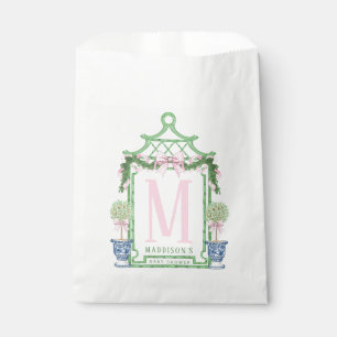 Bolsa De Papel Wreath perrito con rosado Gingham Bow   Baby Showe