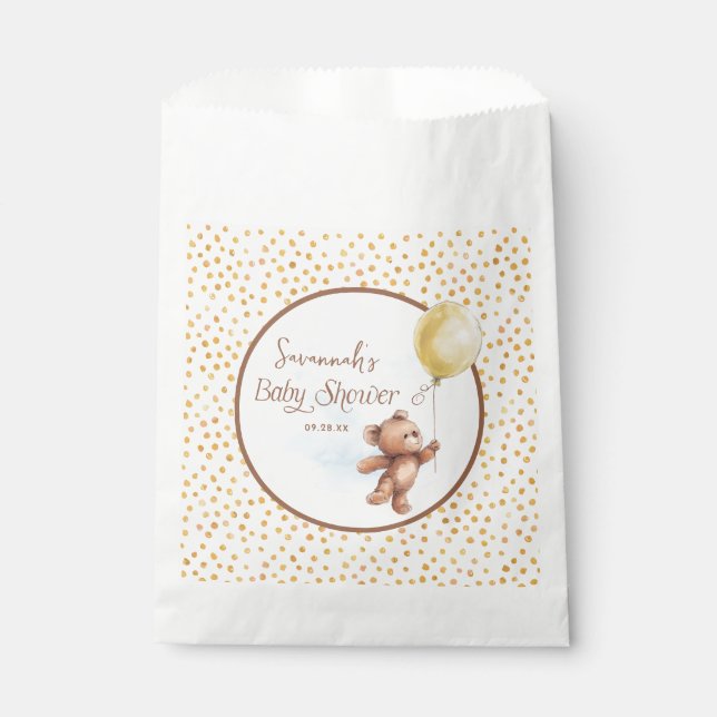Bolsa De Papel Yellow Polka Dot Teddy Bear Baby Shower (Anverso)