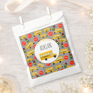Bolsa De Papel Yellow School Bus Stop Rótulo Traffic Light Cumpl