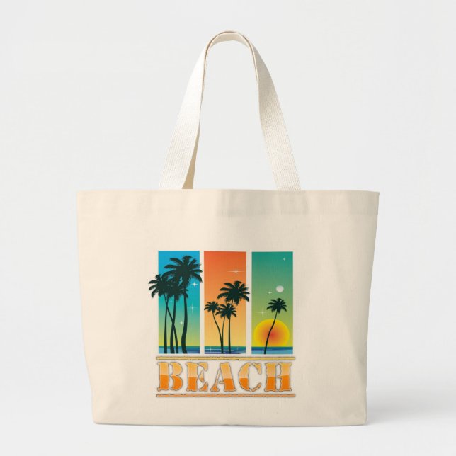 Bolsa de playa con amanecer y palmeras brillantes (Frente)