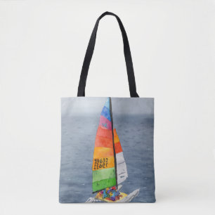 Bolsa de playa con foto de catamarán de vela náuti