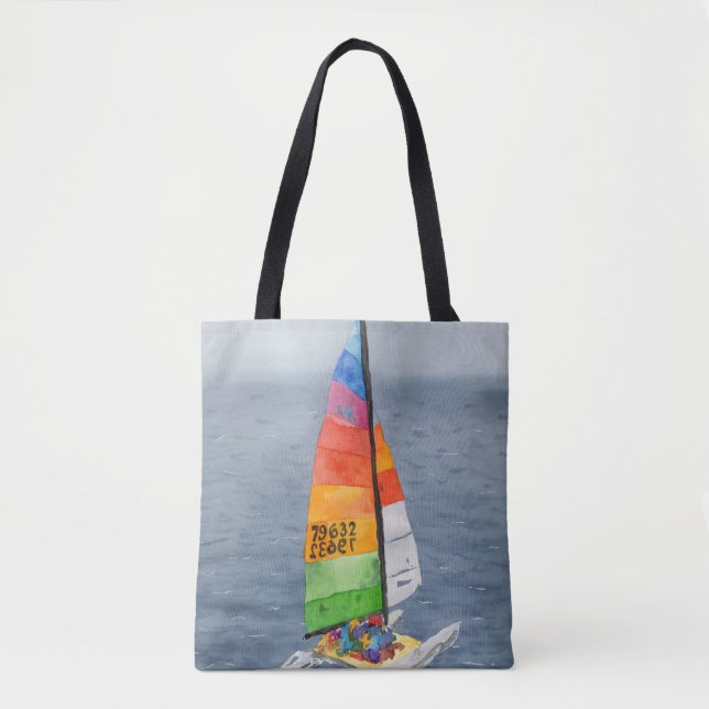 Bolsa de playa con foto de catamarán de vela náuti (Anverso)