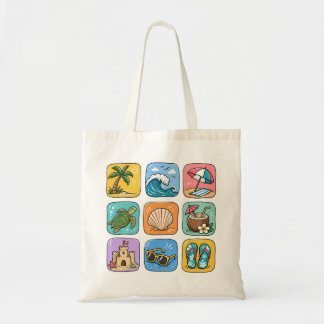 Bolsa de playa con iconos adorables para vacacione