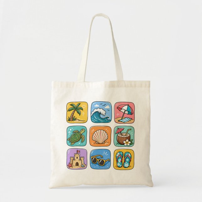 Bolsa de playa con iconos adorables para vacacione (Frente)