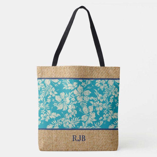 Bolsa de playa con monograma hawaiano Hibiscus Par (Anverso)