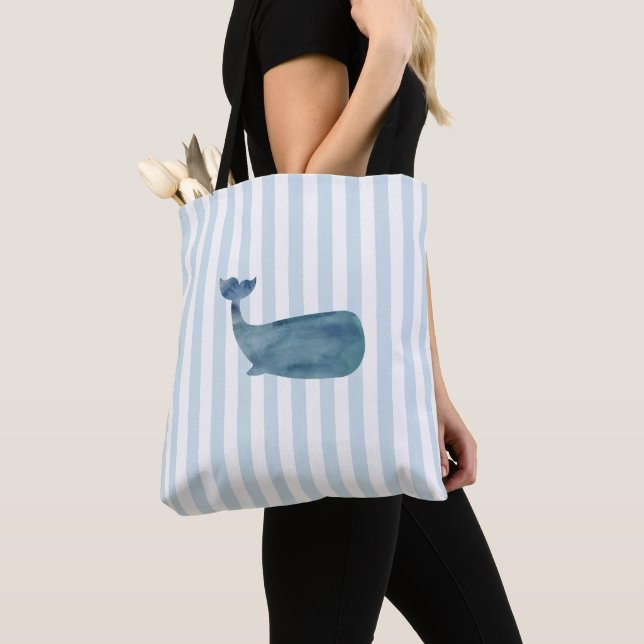 Bolsa de playa con rayas azules náuticas de ballen (Detalle)