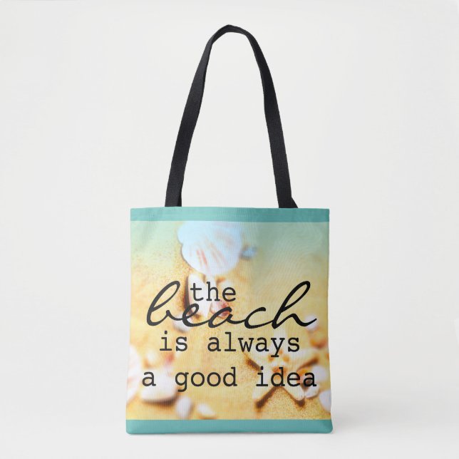 bolsa de playa conchas de mar y arena con texto (Anverso)