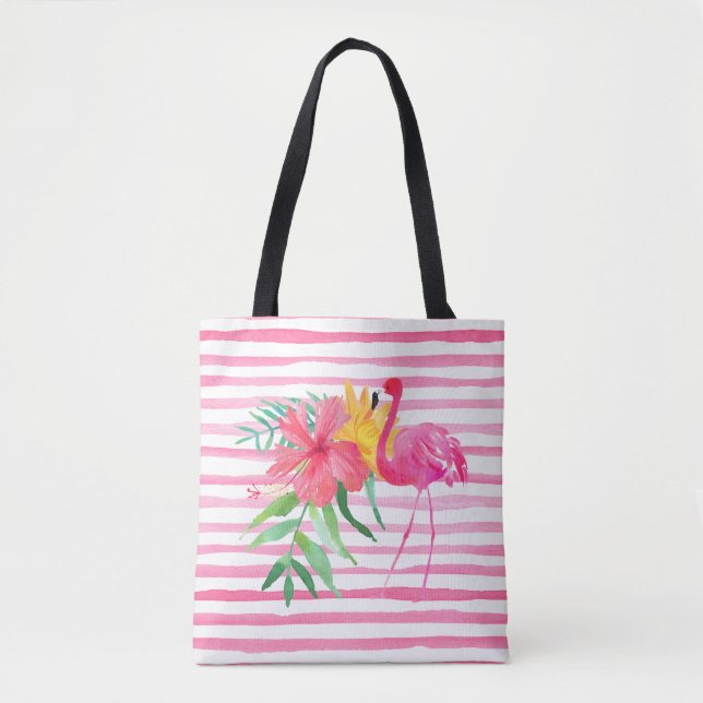Bolsa de playa de Flores Tropicales Rosa Flamingo (Anverso)