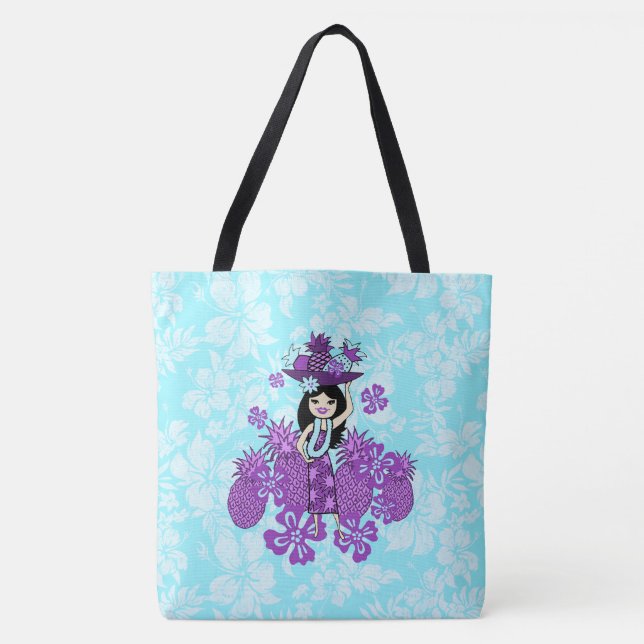 Bolsa de playa floral de Pineapple Luau Hawaii Hul (Anverso)