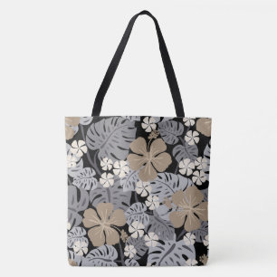 Bolsa de playa negra tropical de hibisco hawaiano