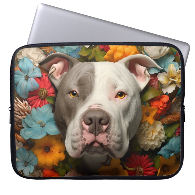Bolsa de portátil de Bulldog de hoyo con flores de (Frente)